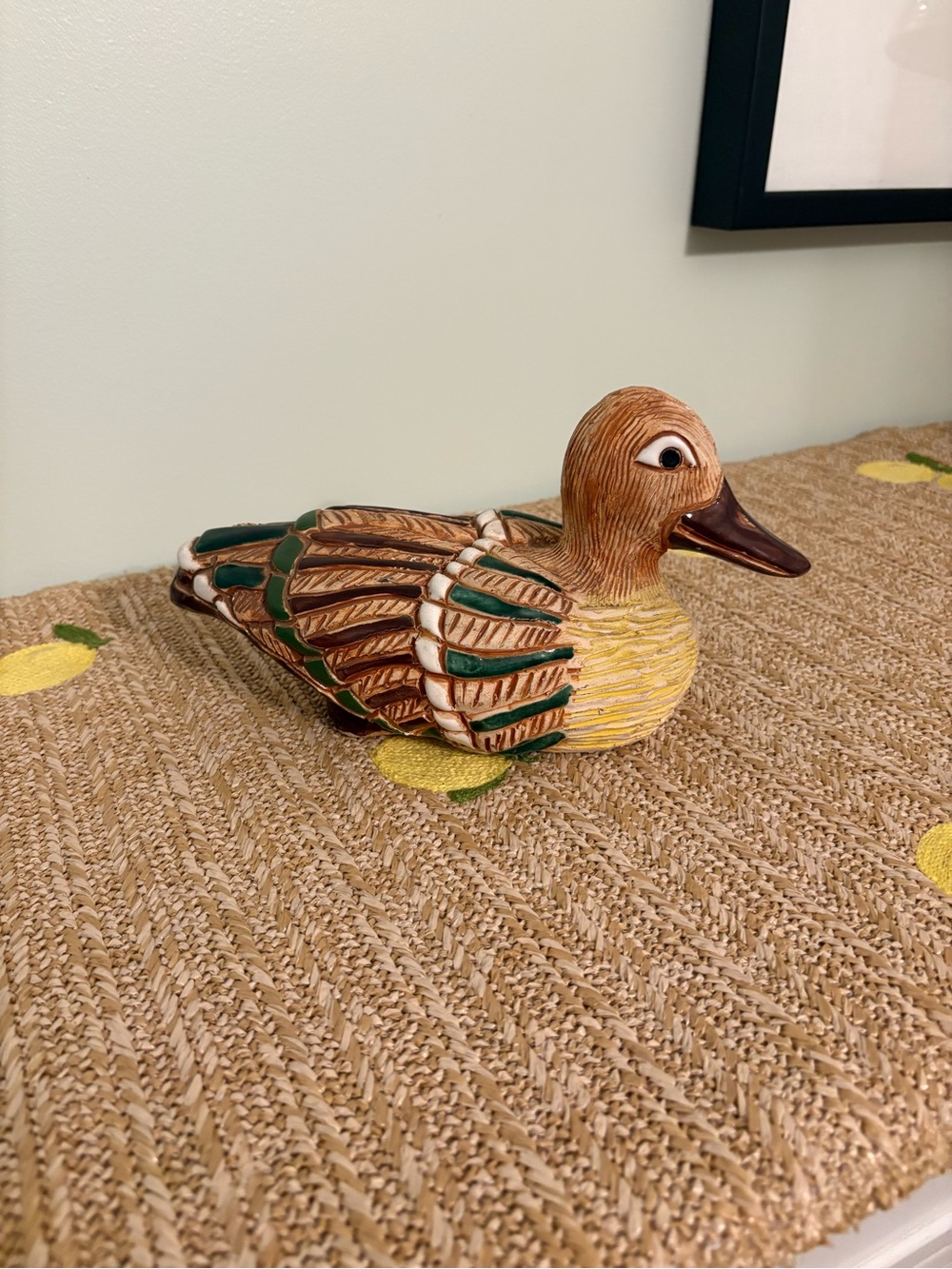 Artisanal Ceramic Duck Decoy Hand Carved Folk Art Pottery Waterfowl Figurine